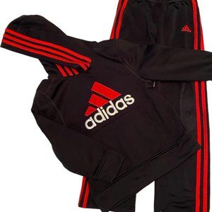 ADIDAS TRACK SUIT w/ HOODIE / Size: 6 / Color: Black w/Red Stripes